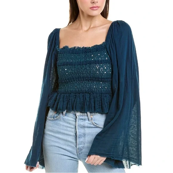 Free People Deep Blue Blouse - Picture 2 of 9